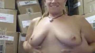 Amateur mature showing off at work on webcam